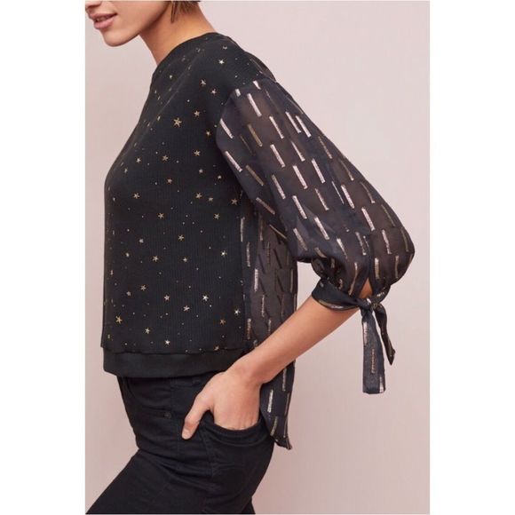Eva Franco Matilda Black Top Gold Foil Star Blouse - Picture 3 of 11